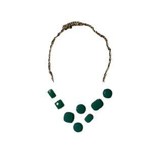 Unique Clear Acrylic Base Necklace with Inset Stones on Gold Tone Chain. OS